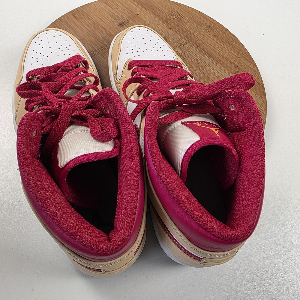 Air Jordan 1 Mid Shoes Mens Size 10.5 Tan Red White Leather Sneakers 554724-201 - Picture 16 of 16